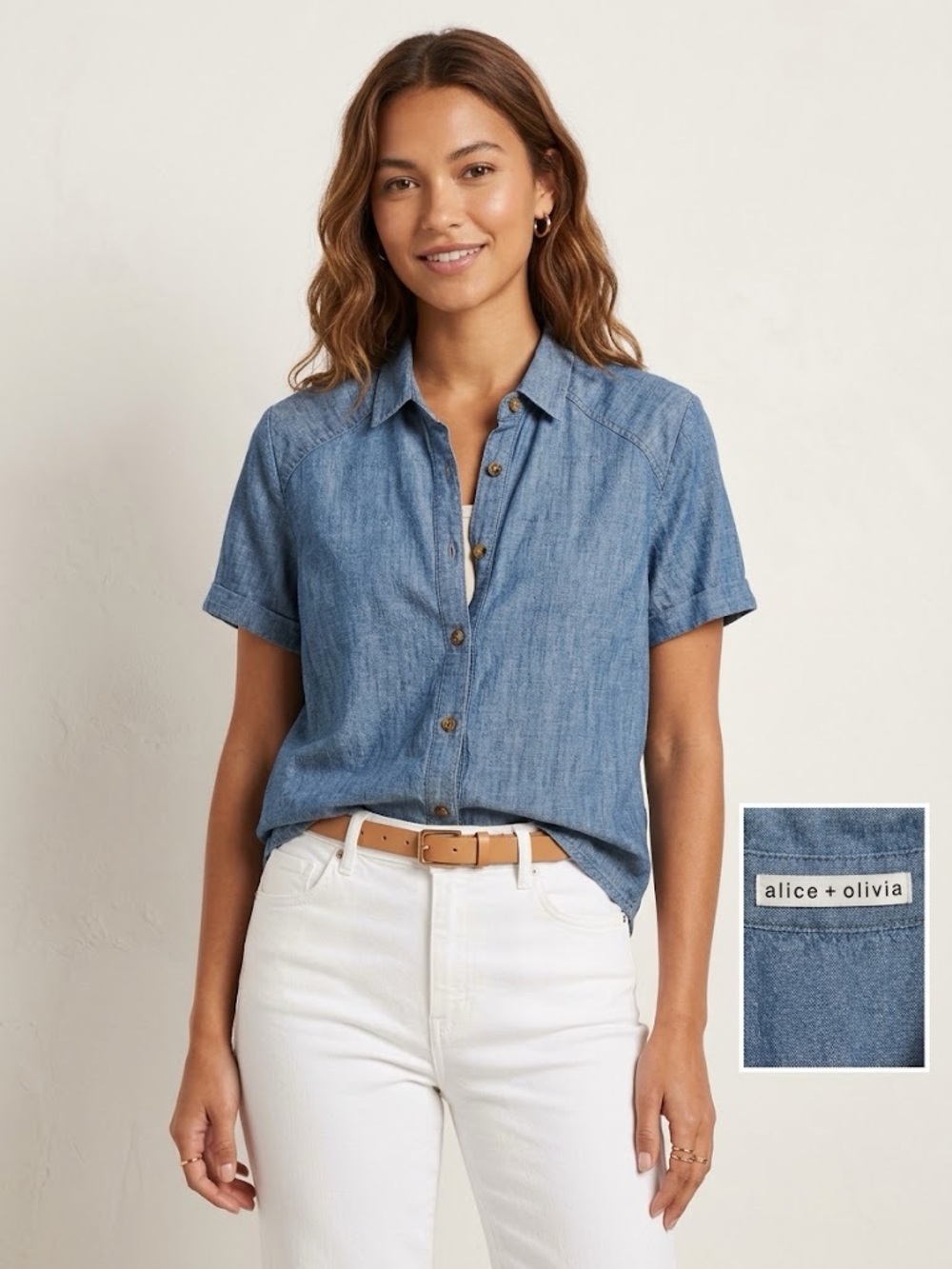 Alice + Olivia Chambray Button Down Shirt